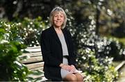 30 March 2023; Linda Gorman sits for a portrait during the Ireland Women's National Team 50-Year Celebrations Announcement at Merrion Square in Dublin. Photo by Seb Daly/Sportsfile