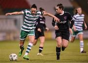 29 March 2023; Aine O'Gorman of Shamrock Rovers in action against Orlaith Conlon of Wexford Youths during the SSE Airtricity Women's Premier Division match between Shamrock Rovers and Wexford Youths at Tallaght Stadium in Dublin. Photo by Stephen McCarthy/Sportsfile
