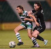 29 March 2023; Abbie Larkin of Shamrock Rovers in action against Michaela Lawrence of Wexford Youths during the SSE Airtricity Women's Premier Division match between Shamrock Rovers and Wexford Youths at Tallaght Stadium in Dublin. Photo by Stephen McCarthy/Sportsfile