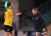 29 March 2023; Shamrock Rovers goalkeeper Amanda Budden and Jaime Thompson after the SSE Airtricity Women's Premier Division match between Shamrock Rovers and Wexford Youths at Tallaght Stadium in Dublin. Photo by Stephen McCarthy/Sportsfile