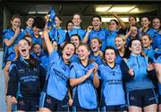 30 March 2023; Convent of Mercy Roscommon captain Aisling Hanly lifts the trophy after the Lidl All Ireland Post Primary School Senior ‘B’ Championship Final match between Convent of Mercy, Roscommon and Mercy Mounthawk, Kerry, at MacDonagh Park in Nenagh, Tipperary. Photo by David Fitzgerald/Sportsfile
