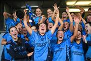 30 March 2023; Convent of Mercy Roscommon captain Aisling Hanly lifts the trophy after the Lidl All Ireland Post Primary School Senior ‘B’ Championship Final match between Convent of Mercy, Roscommon and Mercy Mounthawk, Kerry, at MacDonagh Park in Nenagh, Tipperary. Photo by David Fitzgerald/Sportsfile