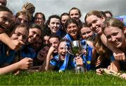 30 March 2023; Convent of Mercy Roscommon captain Aisling Hanly, centre, and team mates celebrate with the trophy after the Lidl All Ireland Post Primary School Senior ‘B’ Championship Final match between Convent of Mercy, Roscommon and Mercy Mounthawk, Kerry, at MacDonagh Park in Nenagh, Tipperary. Photo by David Fitzgerald/Sportsfile