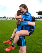 30 March 2023; Aisling Hanly of Convent of Mercy Roscommon, right, and team mate Aisling Shanagher celebrate after the Lidl All Ireland Post Primary School Senior ‘B’ Championship Final match between Convent of Mercy, Roscommon and Mercy Mounthawk, Kerry, at MacDonagh Park in Nenagh, Tipperary. Photo by David Fitzgerald/Sportsfile