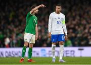 27 March 2023; Kylian Mbappé of France and Jayson Molumby of Republic of Ireland during the UEFA EURO 2024 Championship Qualifier match between Republic of Ireland and France at Aviva Stadium in Dublin. Photo by Stephen McCarthy/Sportsfile