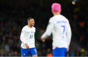27 March 2023; Kylian Mbappé, left, and Antoine Griezmann of France during the UEFA EURO 2024 Championship Qualifier match between Republic of Ireland and France at Aviva Stadium in Dublin. Photo by Stephen McCarthy/Sportsfile