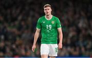 27 March 2023; Evan Ferguson of Republic of Ireland during the UEFA EURO 2024 Championship Qualifier match between Republic of Ireland and France at Aviva Stadium in Dublin. Photo by Stephen McCarthy/Sportsfile