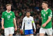 27 March 2023; Kylian Mbappé of France with Nathan Collins, left, and Dara O'Shea, right, of Republic of Ireland during the UEFA EURO 2024 Championship Qualifier match between Republic of Ireland and France at Aviva Stadium in Dublin. Photo by Stephen McCarthy/Sportsfile