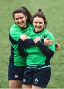 31 March 2023; Christy Haney, left, and Deirbhile Nic a Bhaird during the Ireland Women's Rugby captain's run at Musgrave Park in Cork. Photo by Eóin Noonan/Sportsfile