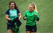 31 March 2023; Christy Haney, left, and Neve Jones during the Ireland Women's Rugby captain's run at Musgrave Park in Cork. Photo by Eóin Noonan/Sportsfile