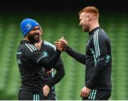 31 March 2023; Jamison Gibson-Park and Ciarán Frawley during a Leinster Rugby captain's run at the Aviva Stadium in Dublin. Photo by Harry Murphy/Sportsfile