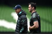 31 March 2023; James Ryan, right, and head coach Leo Cullen during a Leinster Rugby captain's run at the Aviva Stadium in Dublin. Photo by Harry Murphy/Sportsfile