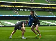 31 March 2023; Liam Turner and Hugo Keenan during a Leinster Rugby captain's run at the Aviva Stadium in Dublin. Photo by Harry Murphy/Sportsfile