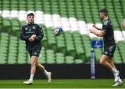 31 March 2023; Jimmy O'Brien and Ross Byrne during a Leinster Rugby captain's run at the Aviva Stadium in Dublin. Photo by Harry Murphy/Sportsfile