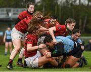 31 March 2023; Eimear Douglas of UCD dives over to score her side's first try during the Annual Women's Rugby Colours match between University College Dublin and Dublin University at UCD Bowl in Belfield, Dublin. Photo by Harry Murphy/Sportsfile