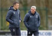 31 March 2023; Waterford head coach Keith Long, right, in conversation with coach Brian Murphy before the SSE Airtricity Men's First Division match between Waterford and Finn Harps at RSC in Waterford. Photo by Michael P Ryan/Sportsfile