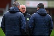31 March 2023; Ireland Football delegate Tony O'Dowd in conversation with St Patrick's Athletic manager Tim Clancy, right, and St Patrick's Athletic technical director Alan Matthews during the pitch inspection before the SSE Airtricity Men's Premier Division match between St Patrick's Athletic and UCD at Richmond Park in Dublin. Photo by Ben McShane/Sportsfile