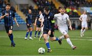 31 March 2023; Oisin Duffy of Athlone Town in action against Stephen Walsh of Galway United during the SSE Airtricity Men's First Division match between Athlone Town and Galway United at Athlone Town Stadium in Westmeath. Photo by Stephen Marken/Sportsfile