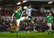 31 March 2023; Jonas Hakkinen of Cork City in action against Dylan Grimes of Drogheda United during the SSE Airtricity Men's Premier Division match between Cork City and Drogheda United at Turner's Cross in Cork. Photo by Eóin Noonan/Sportsfile