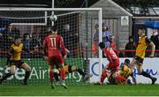 31 March 2023; Kian Leavy of Shelbourne shoots over the bar during the SSE Airtricity Men's Premier Division match between Shelbourne and Derry City at Tolka Park in Dublin. Photo by Seb Daly/Sportsfile