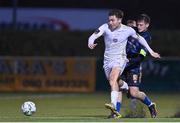 31 March 2023; Ronan Manning of Galway United in action against Oisin Duffy of Athlone Town during the SSE Airtricity Men's First Division match between Athlone Town and Galway United at Athlone Town Stadium in Westmeath. Photo by Stephen Marken/Sportsfile