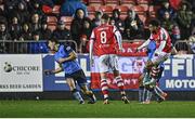 31 March 2023; Jake Mulraney of St Patrick's Athletic scores his side's second goal during the SSE Airtricity Men's Premier Division match between St Patrick's Athletic and UCD at Richmond Park in Dublin. Photo by Ben McShane/Sportsfile