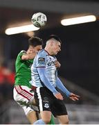 31 March 2023; Evan Weir of Drogheda United in action against Cian Coleman of Cork City during the SSE Airtricity Men's Premier Division match between Cork City and Drogheda United at Turner's Cross in Cork. Photo by Eóin Noonan/Sportsfile