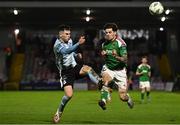 31 March 2023; Ruairi Keating of Cork City in action against Evan Weir of Drogheda United during the SSE Airtricity Men's Premier Division match between Cork City and Drogheda United at Turner's Cross in Cork. Photo by Eóin Noonan/Sportsfile