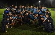 31 March 2023; UCD director of rugby Bobby Byrne, centre, and the UCD team celebrate with the  cup after their side's victory in the annual rugby colours match between University College Dublin and Dublin University at the UCD Bowl in Belfield, Dublin. Photo by Sam Barnes/Sportsfile