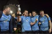 31 March 2023; UCD players, including UCD captain Bobby Sheehan, centre, celebrate with the cup after their side's victory in the annual rugby colours match between University College Dublin and Dublin University at the UCD Bowl in Belfield, Dublin. Photo by Sam Barnes/Sportsfile