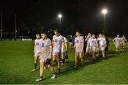 31 March 2023; DUFC players leave the field dejected after their side's defeat in the annual rugby colours match between University College Dublin and Dublin University at the UCD Bowl in Belfield, Dublin. Photo by Sam Barnes/Sportsfile