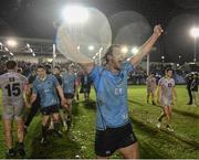 31 March 2023; Ross Deegan of UCD celebrates after his side's victory in the annual rugby colours match between University College Dublin and Dublin University at the UCD Bowl in Belfield, Dublin. Photo by Sam Barnes/Sportsfile