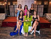 31 March 2023; University of Limerick players, back row from left, Dara Kiniry, Kaioni Tuipolotu and Ciara Needham and front row, from left, Erika O'Shea, Nicola Ward and Síofra O'Shea with their awards at the 2022 Yoplait HEC All-Stars & Rising Stars evening at the Dublin Bonnington Hotel in Dublin. Photo by Piaras Ó Mídheach/Sportsfile