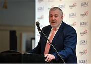 31 March 2023; Ladies HEC chairperson Daniel Caldwell speaking at the 2022 Yoplait HEC All-Stars & Rising Stars evening at the Dublin Bonnington Hotel in Dublin. Photo by Piaras Ó Mídheach/Sportsfile