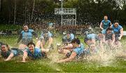 31 March 2023; UCD players celebrate with the trophy after their side's victory in the Annual Women's Rugby Colours match between University College Dublin and University College Dublin at UCD Bowl in Belfield, Dublin. Photo by Harry Murphy/Sportsfile