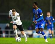 31 March 2023; Roland Idowu of Waterford in action against Caoimhin Porter of Finn Harps during the SSE Airtricity Men's First Division match between Waterford and Finn Harps at RSC in Waterford. Photo by Michael P Ryan/Sportsfile