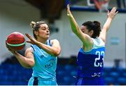 1 April 2023; Hannah Thornton of DCU Mercy in action against Simone O'Shea of The Address UCC Glanmire during the MissQuote.ie Champions Trophy Final match between The Address UCC Glanmire, Cork and DCU Mercy, Dublin at National Basketball Arena in Tallaght, Dublin. Photo by Ben McShane/Sportsfile
