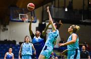 1 April 2023; Khiarica Rasheed of The Address UCC Glanmire scores a basket depite Rachel Huijsdens of DCU Mercy during the MissQuote.ie Champions Trophy Final match between The Address UCC Glanmire, Cork and DCU Mercy, Dublin at National Basketball Arena in Tallaght, Dublin. Photo by Ben McShane/Sportsfile