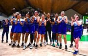 1 April 2023; The Address UCC Glanmire players celebrate after MissQuote.ie Champions Trophy Final match between The Address UCC Glanmire, Cork and DCU Mercy, Dublin at National Basketball Arena in Tallaght, Dublin. Photo by Ben McShane/Sportsfile