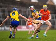 1 April 2023; Fionntán Donnelly of Armagh in action against Conor Cosgrove of Roscommon during the Allianz Hurling League Division 3A Final match between Roscommon and Armagh at Páirc Tailteann in Navan, Meath. Photo by Michael P Ryan/Sportsfile