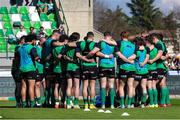 1 April 2023; Connacht players huddle before the Challenge Cup Round of 16 match between Benetton and Connacht at Stadio Monigo in Treviso, Italy. Photo by Roberto Bregani/Sportsfile