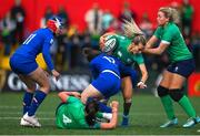 1 April 2023; Aoife Doyle of Ireland is tackled by Gabrielle Vernier of France during the TikTok Women's Six Nations Rugby Championship match between Ireland and France at Musgrave Park in Cork. Photo by Brendan Moran/Sportsfile