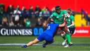 1 April 2023; Linda Djougang of Ireland is tackled by Clara Joyeux of France during the TikTok Women's Six Nations Rugby Championship match between Ireland and France at Musgrave Park in Cork. Photo by Brendan Moran/Sportsfile
