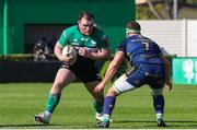 1 April 2023; Peter Dooley of Connacht in action against Michele Lamaro of Benetton  during the Challenge Cup Round of 16 match between Benetton and Connacht at Stadio Monigo in Treviso, Italy. Photo by Roberto Bregani/Sportsfile