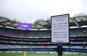 1 April 2023; A sign shows the times of pitch walks before  the Allianz Football League Division 4 Final match between Sligo and Wicklow at Croke Park in Dublin. Photo by Tyler Miller/Sportsfile