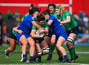1 April 2023; Deirbhile Nic a Bhaird of Ireland is tackled by Clara Joyeux and Agathe Sochat of France during the TikTok Women's Six Nations Rugby Championship match between Ireland and France at Musgrave Park in Cork. Photo by Brendan Moran/Sportsfile