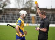 1 April 2023; Paddy Fallon of Roscommon is shown a yellow card by referee James Connors during the Allianz Hurling League Division 3A Final match between Roscommon and Armagh at Páirc Tailteann in Navan, Meath. Photo by Michael P Ryan/Sportsfile