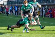 1 April 2023; John Porch of Connacht scores try during the Challenge Cup Round of 16 match between Benetton and Connacht at Stadio Monigo in Treviso, Italy. Photo by Roberto Bregani/Sportsfile