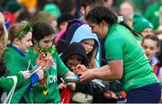 1 April 2023; Christy Haney of Ireland signs autographs for supporters after the TikTok Women's Six Nations Rugby Championship match between Ireland and France at Musgrave Park in Cork. Photo by Brendan Moran/Sportsfile