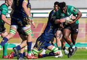 1 April 2023; Sam Illo of Connacht is tackled by Sebastian Negri of Benetton during the Challenge Cup Round of 16 match between Benetton and Connacht at Stadio Monigo in Treviso, Italy. Photo by Roberto Bregani/Sportsfile